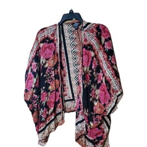 Angie open sleeve pink roses kimono